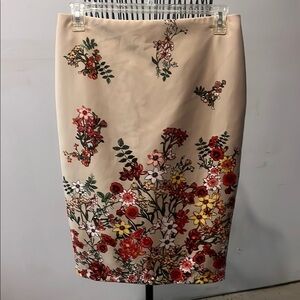 Cream Embellished Knee-Length Pencil Skirt